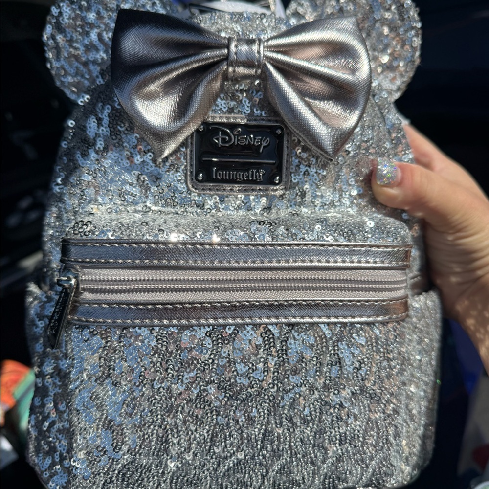 NWT Loungefly Silver Sequin Mini Backpack with Me… - image 1
